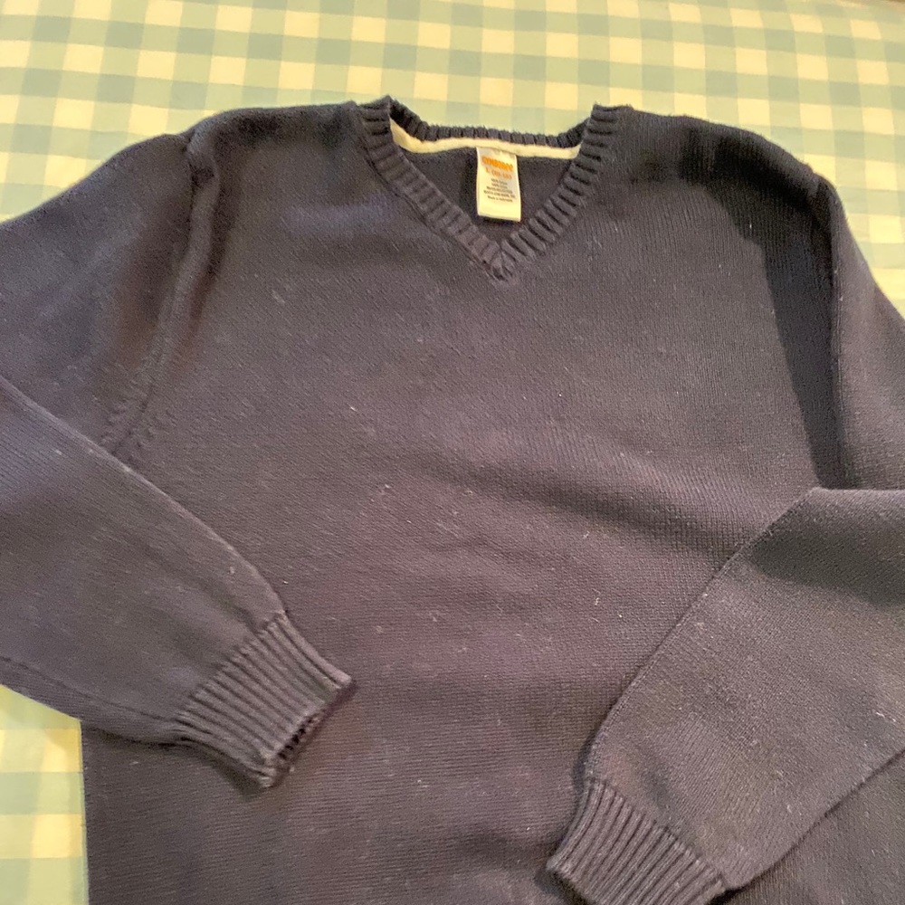 Navy blue V neck cotton sweater